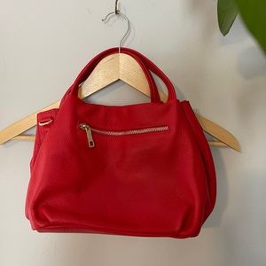 Claudia Firenze, Italian Red Pebbled Leather Handbag, Gold Hardware